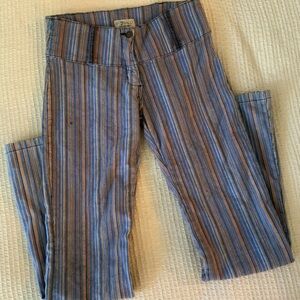 Vintage Y2K 2000s By Sally Blue Multi Color Striped Low Rise Flare Pants Jeans